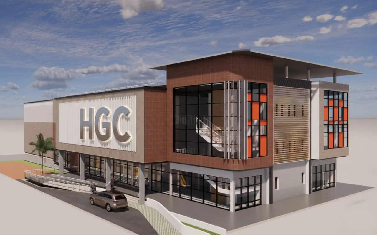 Rendu architectural — façade du centre de conférences HGC